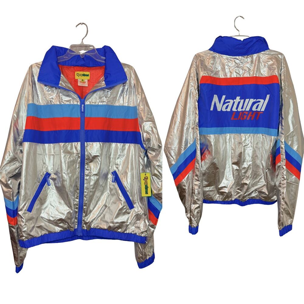 NWT Tipsy Elves Natural Light Windbreaker Men's XL Silver Metallic Jacket